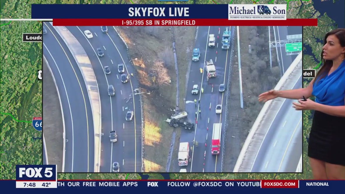Tanker truck carrying sewage overturns in Springfield